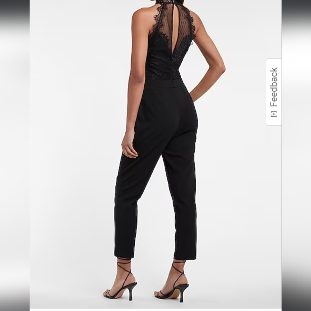 Express Black Halter Lace Pieced Jumpsuit - Picture 4 of 8